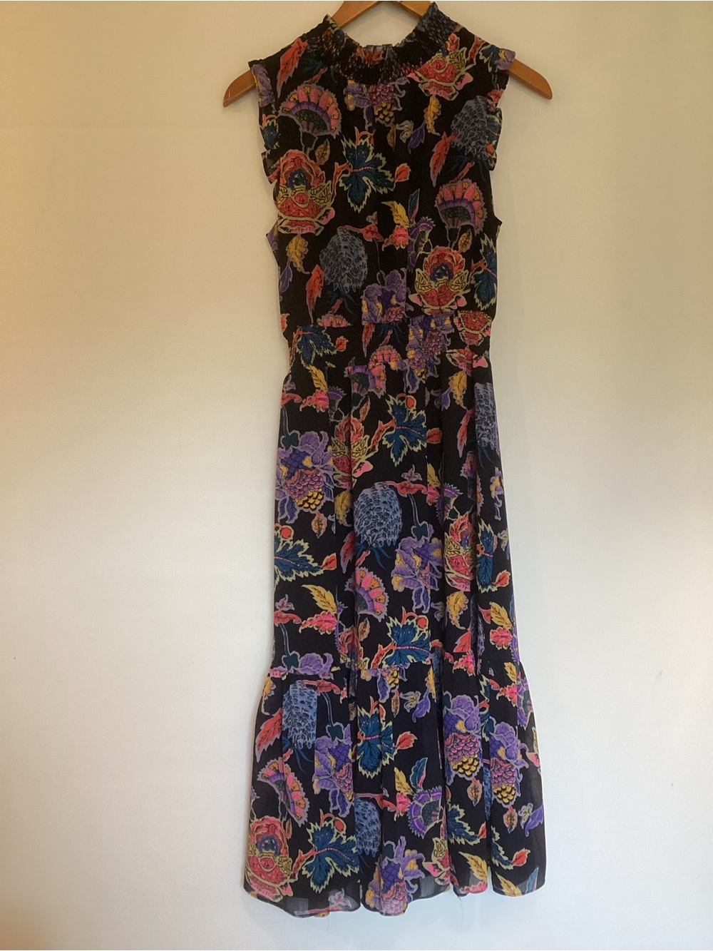 J.Crew Floral Maxi Sleeveless Dress in Black with Multicolor Print